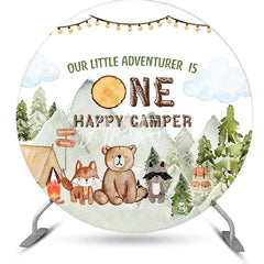 Aperturee - Round Wild Forest One Happy Camper Birthday Backdrop