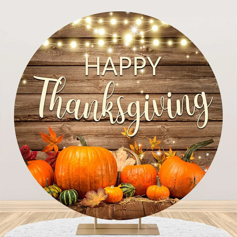 Aperturee - Round Wood Light Turkey Pumpkin Thanksgiving Backdrop