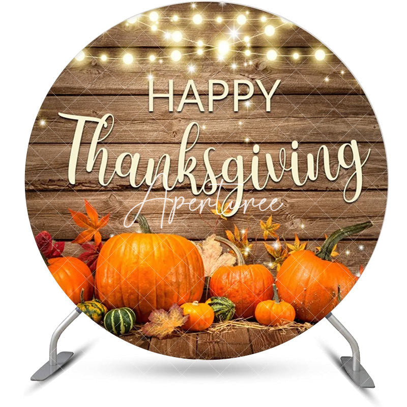 Aperturee - Round Wood Light Turkey Pumpkin Thanksgiving Backdrop