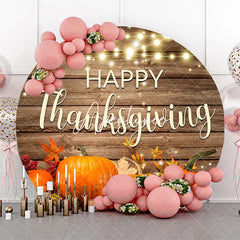 Aperturee - Round Wood Light Turkey Pumpkin Thanksgiving Backdrop