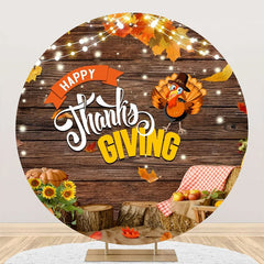 Aperturee - Round Wood Turkey Maple Happy Thanksgiving Backdrop