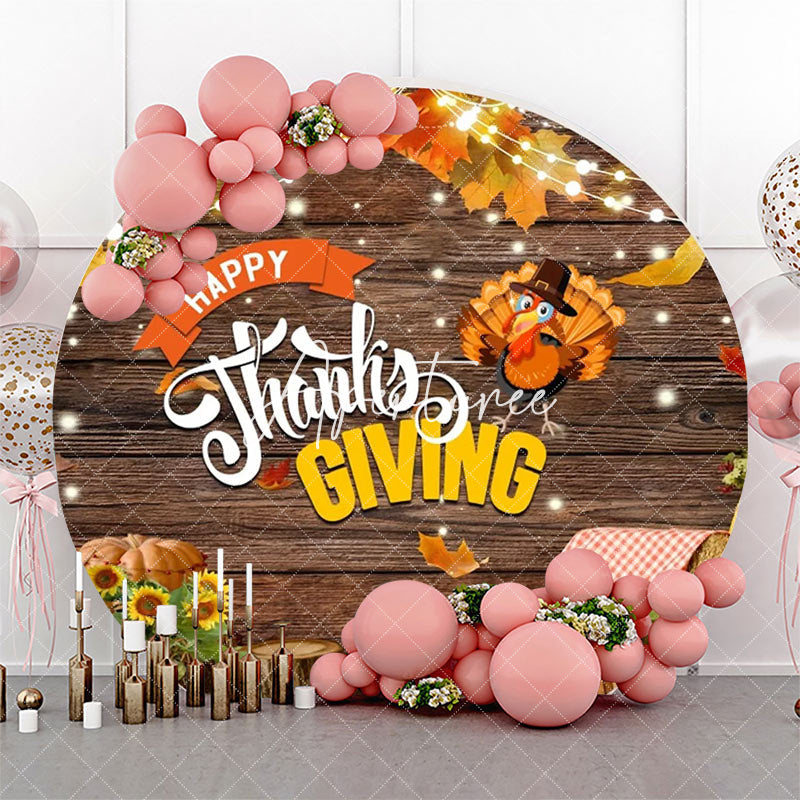 Aperturee - Round Wood Turkey Maple Happy Thanksgiving Backdrop