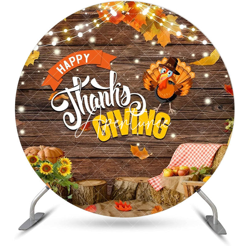 Aperturee - Round Wood Turkey Maple Happy Thanksgiving Backdrop