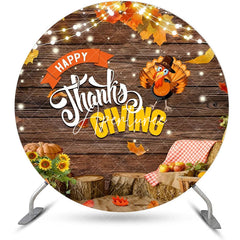 Aperturee - Round Wood Turkey Maple Happy Thanksgiving Backdrop