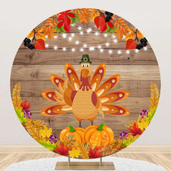 Aperturee - Round Wood Turkey Pumpkin Maple Thanksgiving Backdrop