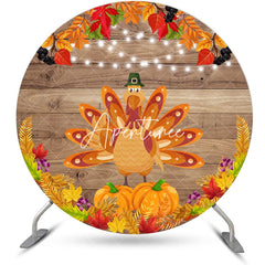 Aperturee - Round Wood Turkey Pumpkin Maple Thanksgiving Backdrop