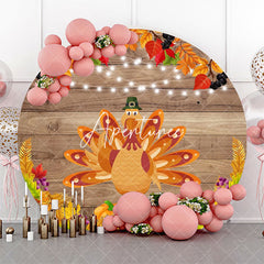 Aperturee - Round Wood Turkey Pumpkin Maple Thanksgiving Backdrop