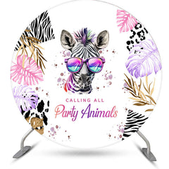 Aperturee - Round Zebra Monstera Dance Party Animals Backdrop