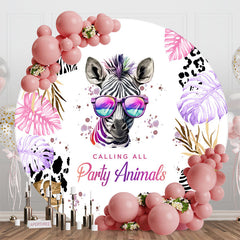 Aperturee - Round Zebra Monstera Dance Party Animals Backdrop