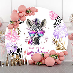 Aperturee - Round Zebra Monstera Dance Party Animals Backdrop