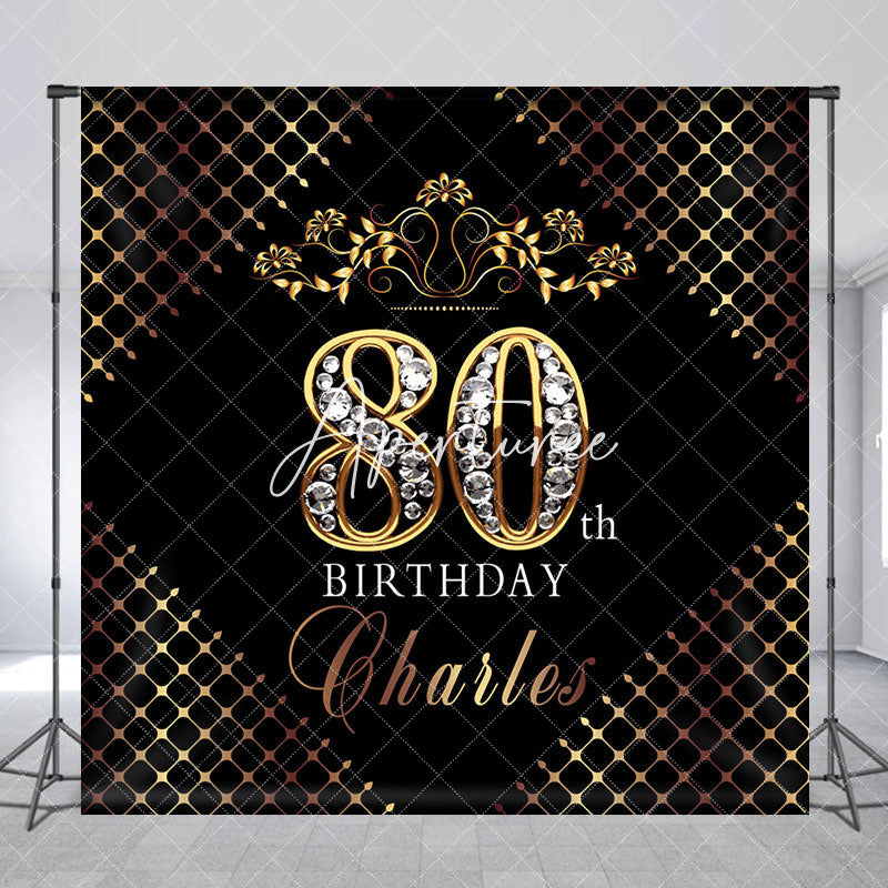 Aperturee - Royal Black Gold Diamonds 80th Birthday Backdrop