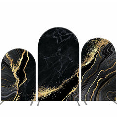 Aperturee Royal Black Golden Marbling Arch Backdrop Kit For Party