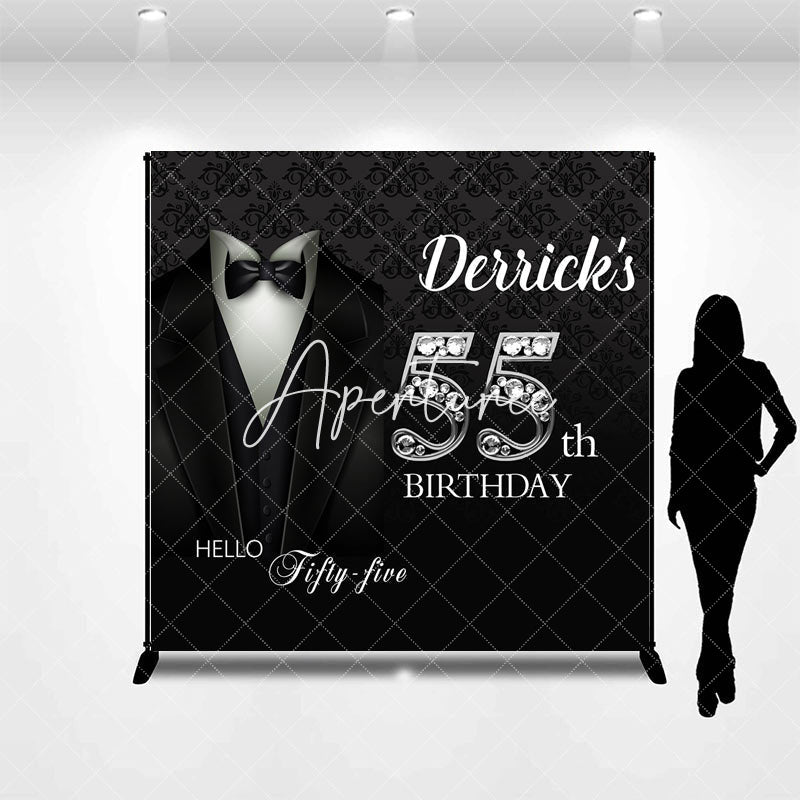 Aperturee - Royal Black Suit Custom Name 55th Birthday Backdrop