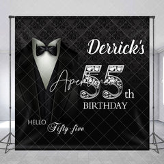 Aperturee - Royal Black Suit Custom Name 55th Birthday Backdrop