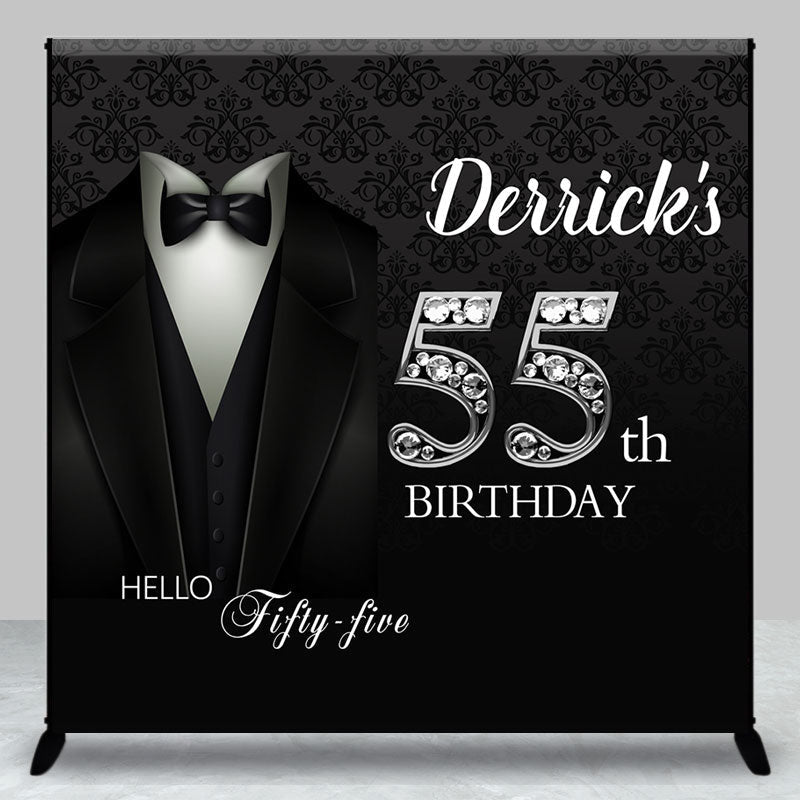 Aperturee - Royal Black Suit Custom Name 55th Birthday Backdrop