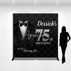 Aperturee - Royal Black Suit Custom Name 75th Birthday Backdrop