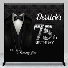 Aperturee - Royal Black Suit Custom Name 75th Birthday Backdrop