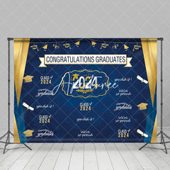 Aperturee - Royal Blue And Gloden Hat 2024 Graduation Backdrop