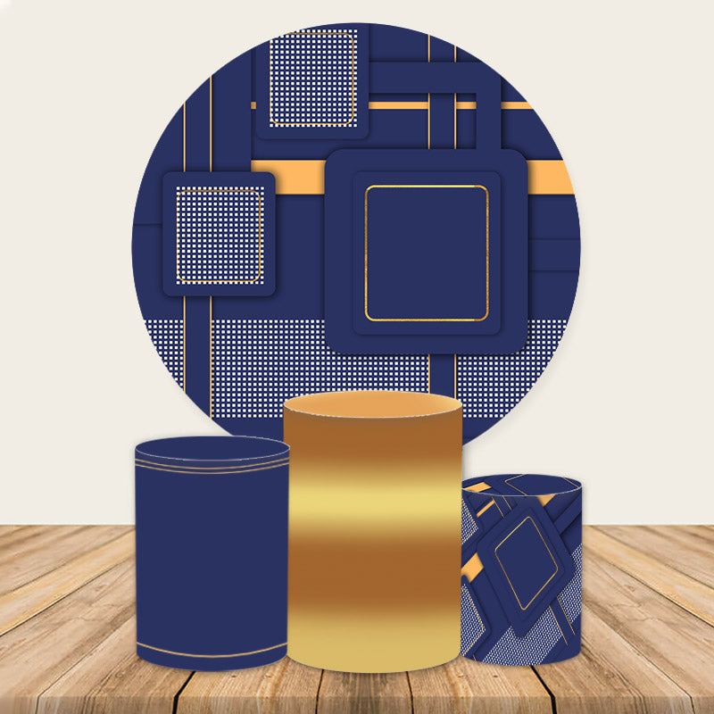 Aperturee Royal Blue And Yellow Square Pattern Round Backdrop Kit