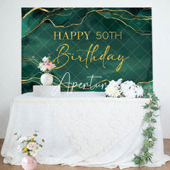 Aperturee - Royal Green Gold Marble Happy 50th Birthday Backdrop