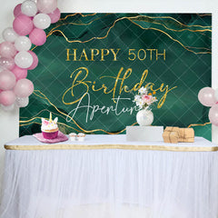 Aperturee - Royal Green Gold Marble Happy 50th Birthday Backdrop