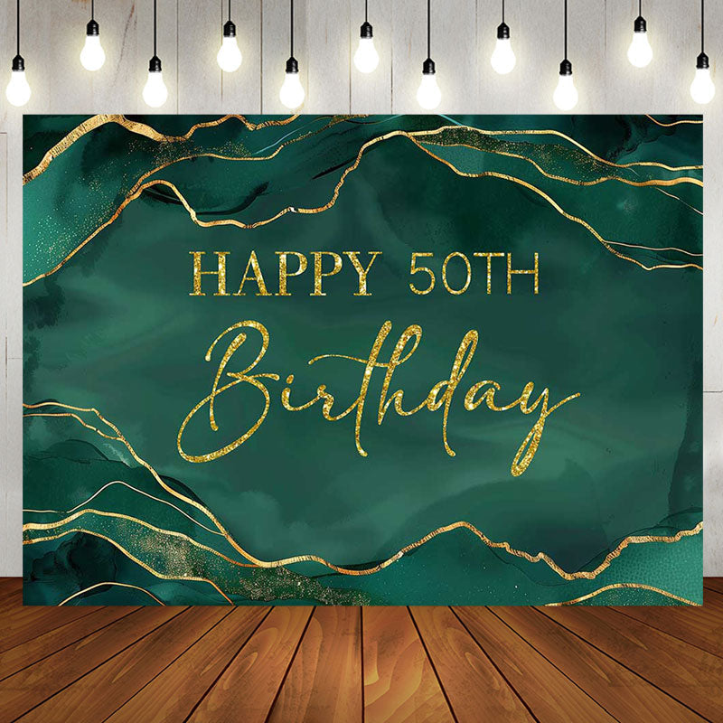 Aperturee - Royal Green Gold Marble Happy 50th Birthday Backdrop