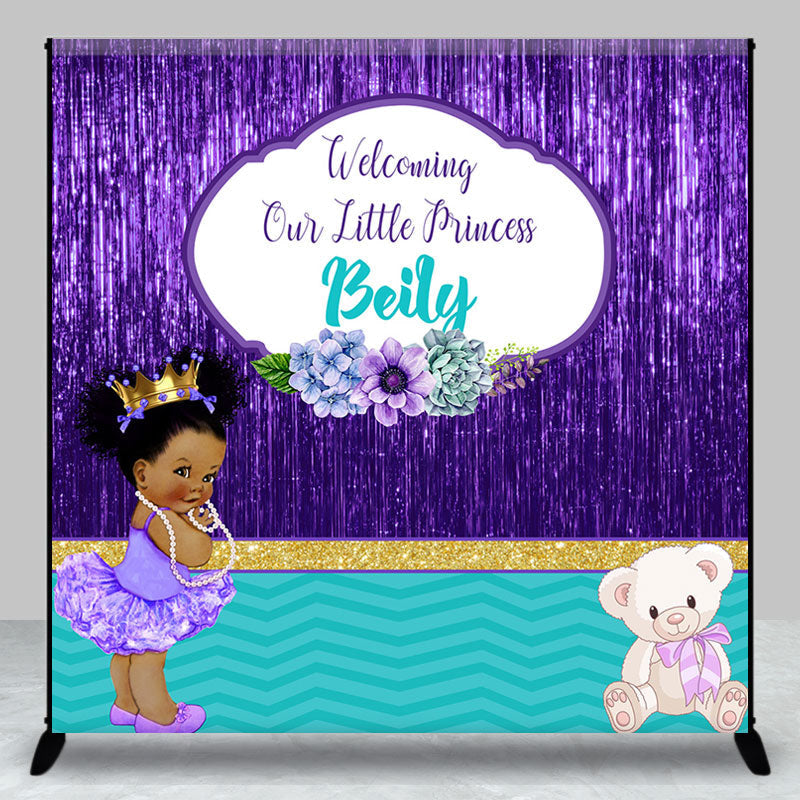 Aperturee - Royal Purple Baby Shower Personalized Backdrop For Girl