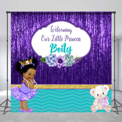 Aperturee - Royal Purple Baby Shower Personalized Backdrop For Girl