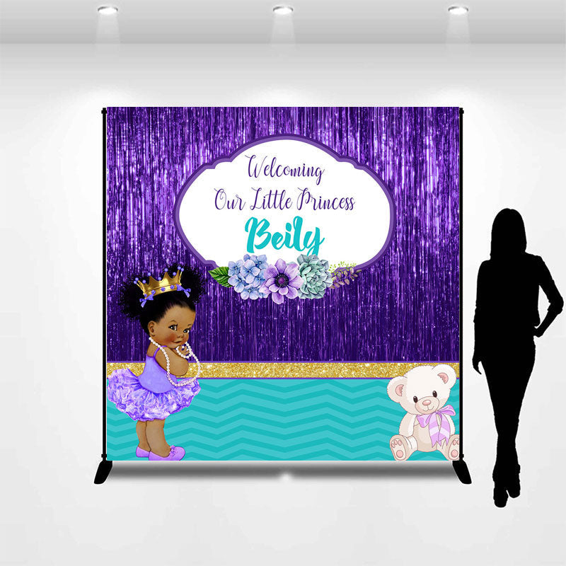 Aperturee - Royal Purple Baby Shower Personalized Backdrop For Girl