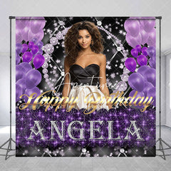 Aperturee - Royal Purple Black Balloon Custom Birthday Backdrop