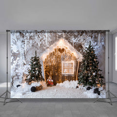 Aperturee - Rubbit Cabin In Light Snowy Christmas Backdrop