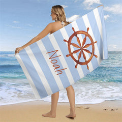 Aperturee - Rudder Anchor Sailing Style Stripe Custom Beach Towel