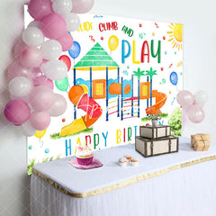 Aperturee - Run And Play Colorful Slide Grass Birthday Backdrop