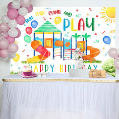 Aperturee - Run And Play Colorful Slide Grass Birthday Backdrop