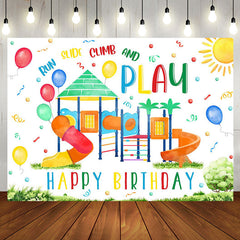 Aperturee - Run And Play Colorful Slide Grass Birthday Backdrop