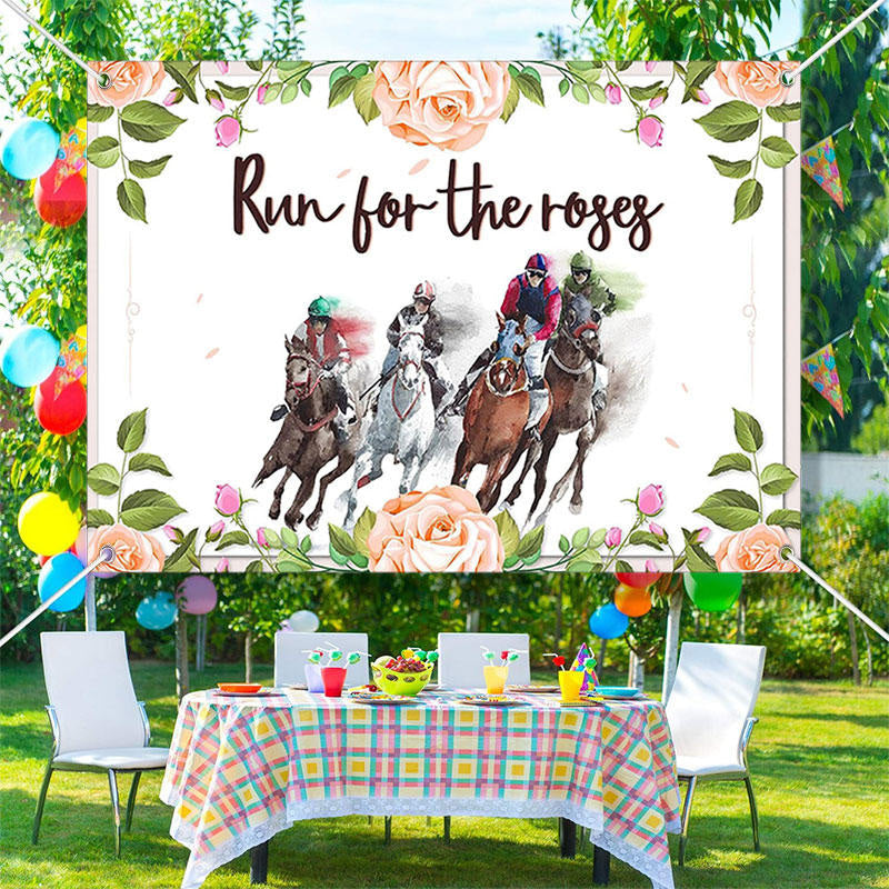 Aperturee - Run For Roses Floral White Kentucky Derby Backdrop