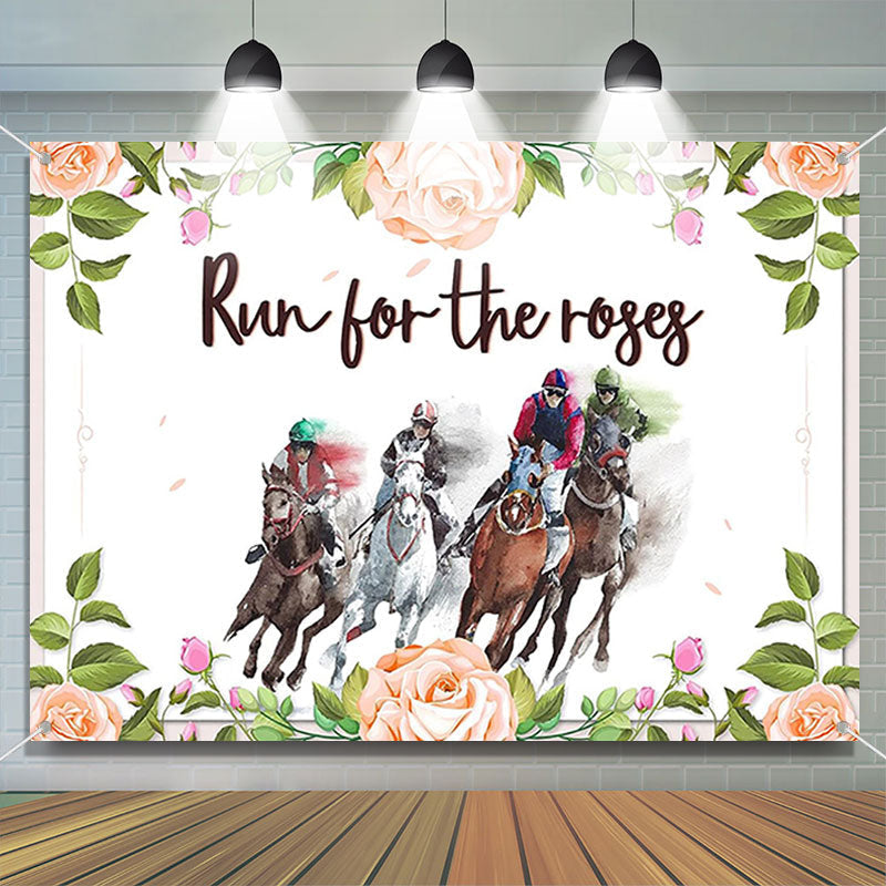 Aperturee - Run For Roses Floral White Kentucky Derby Backdrop