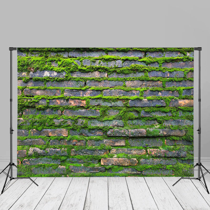 Aperturee - Rural Green Mossy Brick Wall Photoshoot Backdrop