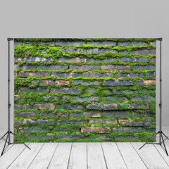 Aperturee - Rural Green Mossy Brick Wall Photoshoot Backdrop