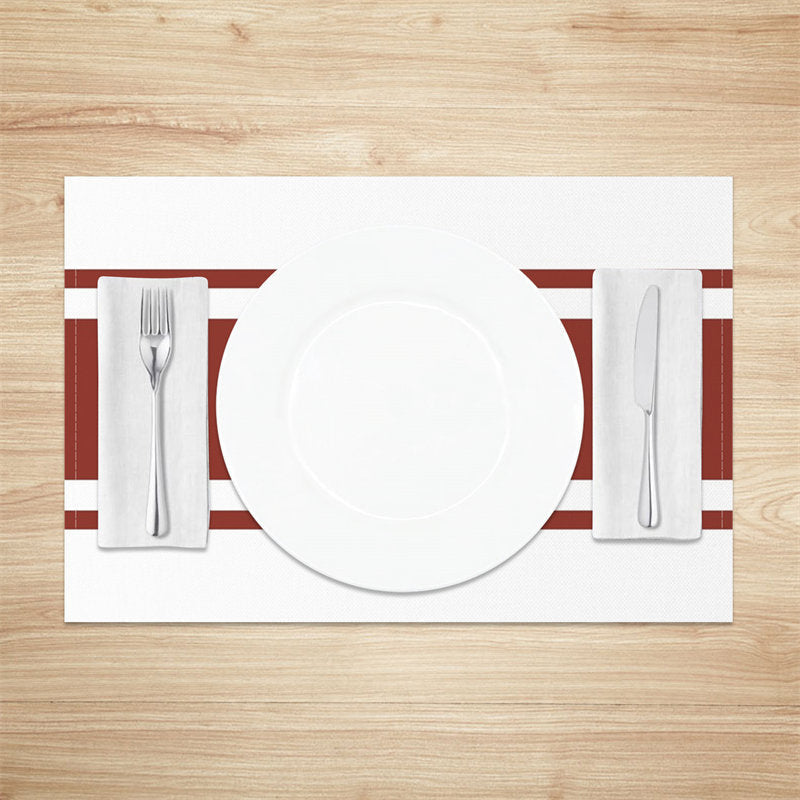 Aperturee - Rust Red Stripe Simple Dining Set Of 4 Placemats