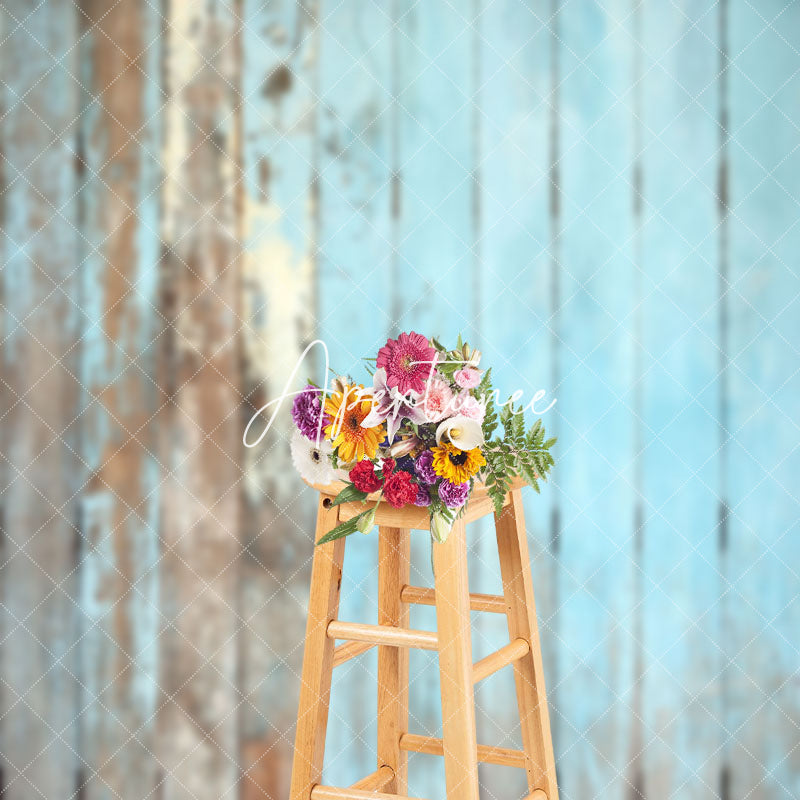 Aperturee - Rustic Blue Faded Retro Wood Wall Photo Backdrop