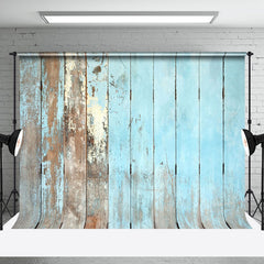 Aperturee - Rustic Blue Faded Retro Wood Wall Photo Backdrop