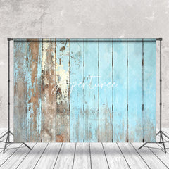 Aperturee - Rustic Blue Faded Retro Wood Wall Photo Backdrop