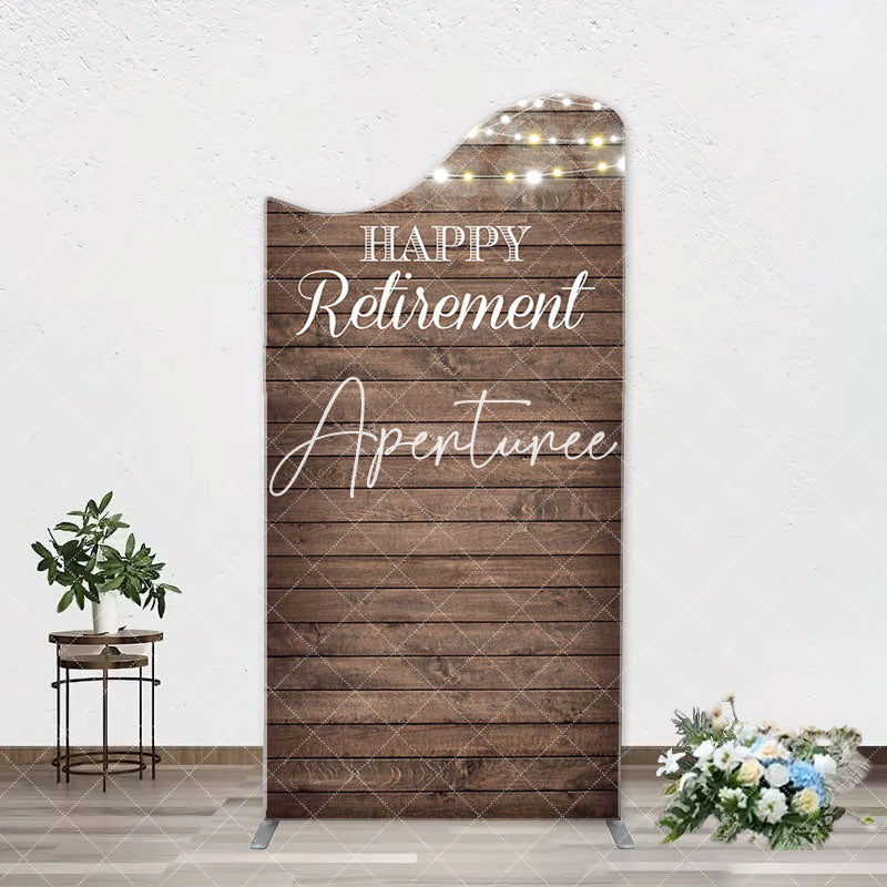 Aperturee - Rustic Brown Wood Light Arch Retirement Backdrop