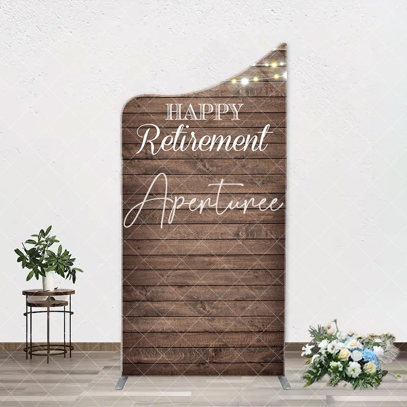 Aperturee - Rustic Brown Wood Light Arch Retirement Backdrop