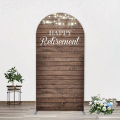 Aperturee - Rustic Brown Wood Light Arch Retirement Backdrop