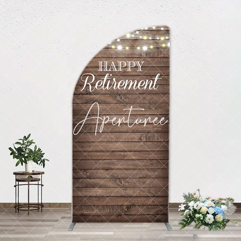 Aperturee - Rustic Brown Wood Light Arch Retirement Backdrop