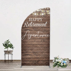 Aperturee - Rustic Brown Wood Light Arch Retirement Backdrop