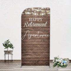 Aperturee - Rustic Brown Wood Light Arch Retirement Backdrop