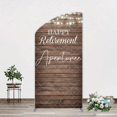 Aperturee - Rustic Brown Wood Light Arch Retirement Backdrop